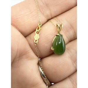 Vintage‎ 14K Gold jade Necklace 16" Long Acid & Presidium Tested